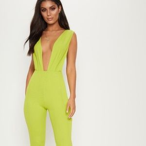 Lime Bandage Plunge Jumpsuit